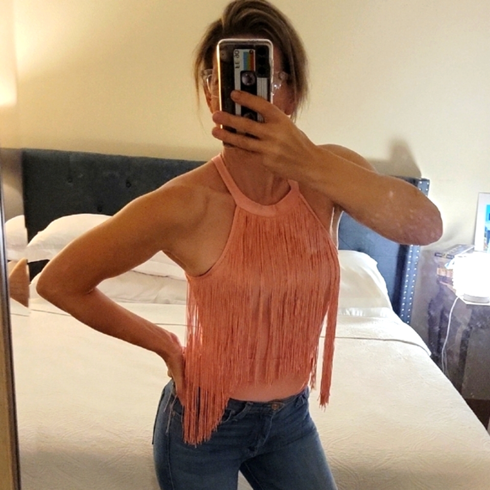 Fringe Halter Top in Pink